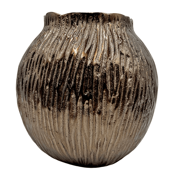 8" Aluminum Decorative Round Ribbed Vase