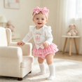 thumbnail image 2 of Enyan Newborn Baby Girl Fall Clothes Cute Long Sleeve Romper Plaid Ruffle Skirt Set Infant Spring Outfits（Size 9-12 Months）, 2 of 9