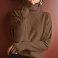 thumbnail image 6 of Women'S Turtle Neck Sweater Fall Winter Long Sleeve Chunky Knitted Trendy Pullover Tops Dark Brown L, 6 of 9