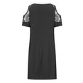 thumbnail image 4 of USSUMA Casual Dresses for Women Womens Dresses Short Sleeve V Neck Casual Solid Color Lace Linen Patchwork off Shoulder Neck Casual Maxi Dress Lounging Dress Es Travel Black Dress Size-XXXL, 4 of 4