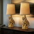 thumbnail image 6 of Owl Table Lamps Set of 2 - 14.25" Rustic Farmhouse, Gold Resin Base Nightstand Lights for Bedroom/Living Room (Vintage Style), 6 of 17