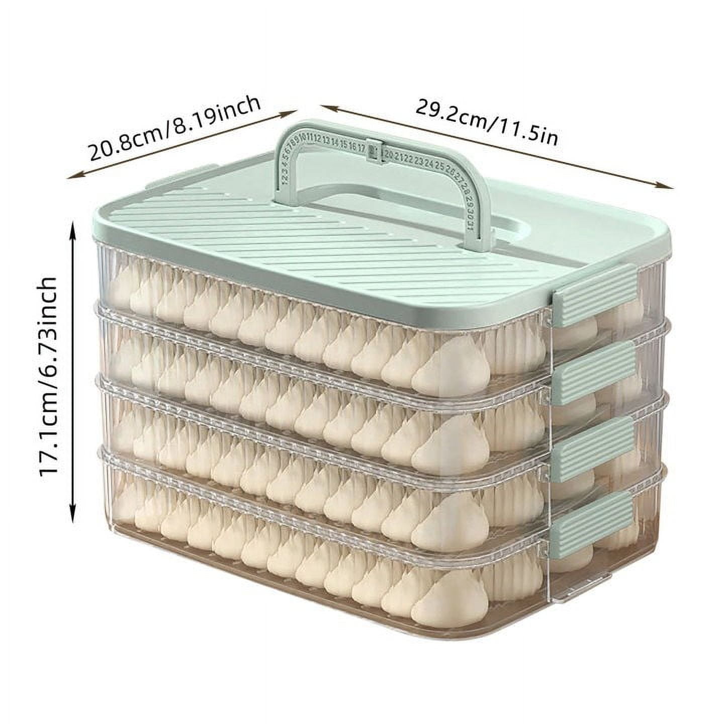 Food Storage Container with Lids 4-Layer Stackable Dumpling Container Airtight Cookie Carrier Freezer Transparent Sealing Dumpling Box Snack Container for Kitchen Fridge