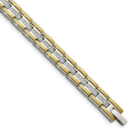 Stainless Steel Bracelet Men's Link, Other Cubic Zirconia 8 mm 8.5 in Chisel Polished Yellow IP-plated with CZ Link
