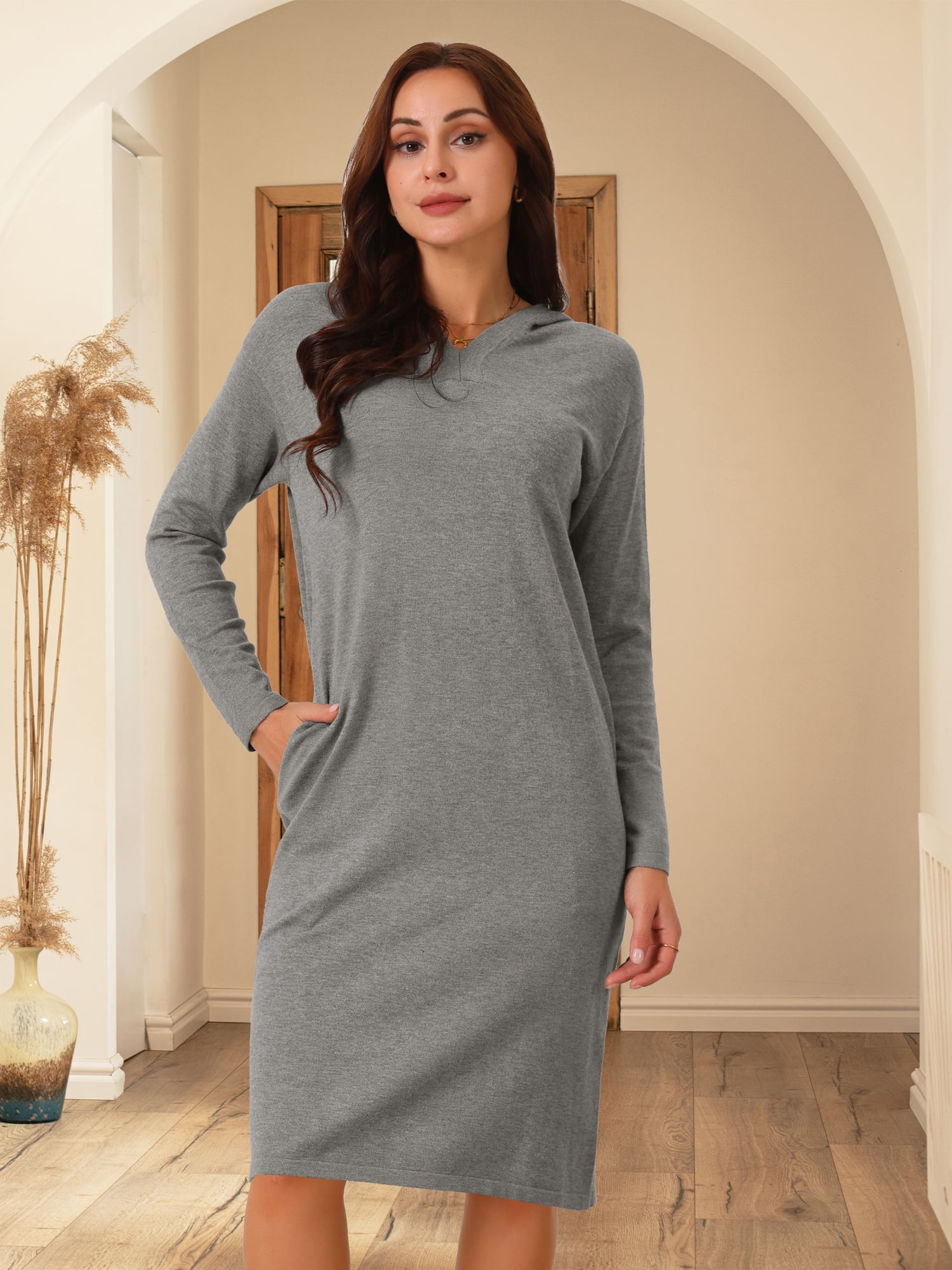 DARING DIVA Hoodie Pullover Sweater Midi Dress S Grey