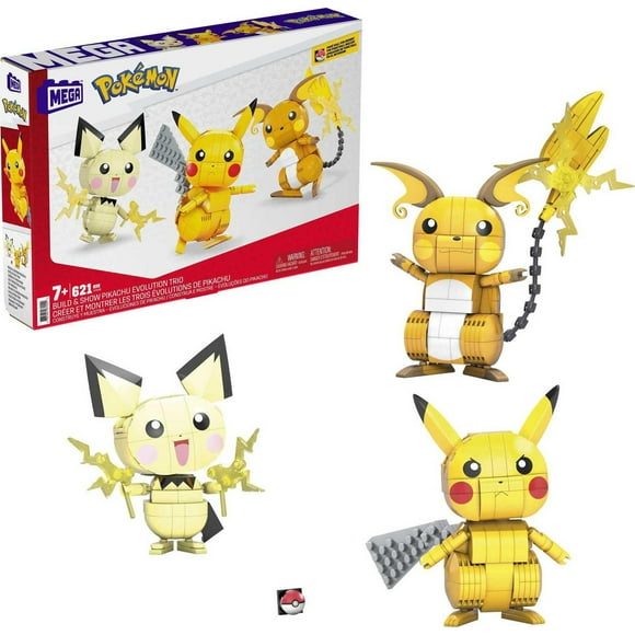 MEGA Pokémon Toys Build n Show Pikachu Evolution Trio Building Set - 621pcs, Includes 621 Pieces, Ages 7+