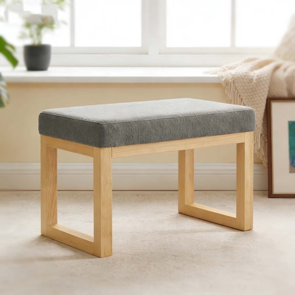 Small Wooden Entryway Bench with Soft Cushioned Seat, Space-Saving Mini Rectangle Ottoman, Freely Placed Shoe Bench for Small Spaces - Dark Gray