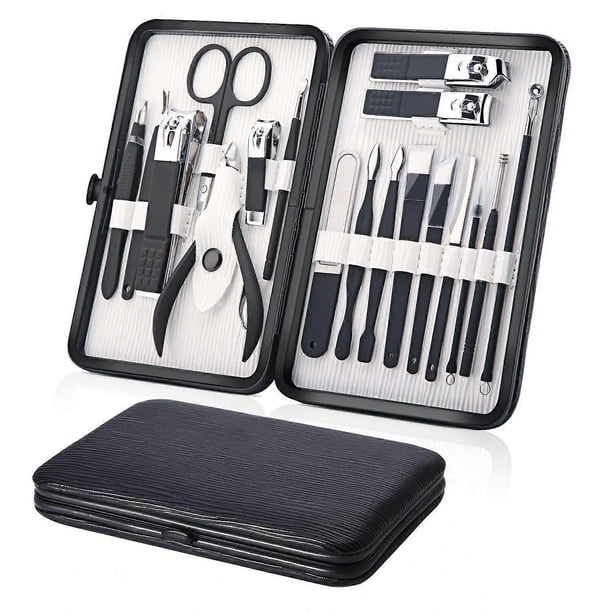 Manicure Set, Pedicure Kit 18 Pieces, Nail Care Nail Clippers Set Stainless Steel Care Tools For Travel (Black)
