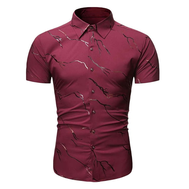 CEHVOM Chemise Décontractée pour Hommes Boutons Col Rabattu Affaires Ajustée Imprimée Manches Courtes Ventes