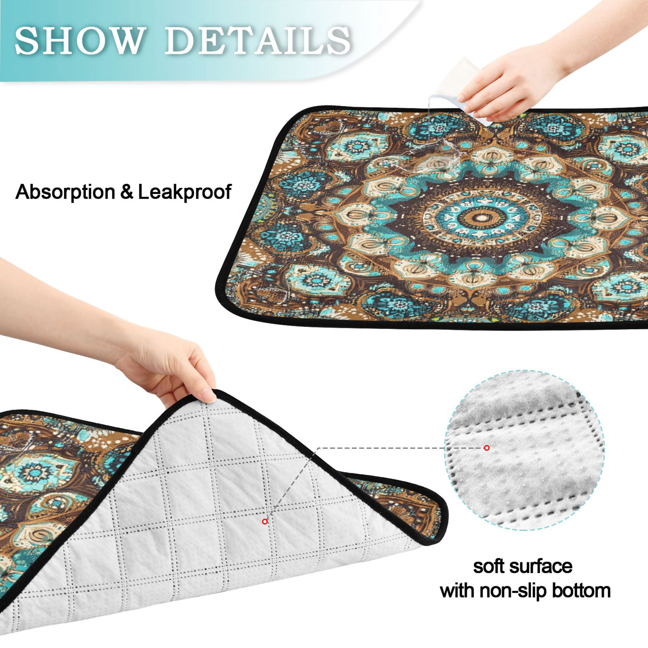 Qxltty Traditional Boho Pattern Cat litter Pads Pet Set of 3 Diaper Mats Center Anti-leakage Layer Absorbent Soft and Comfortable