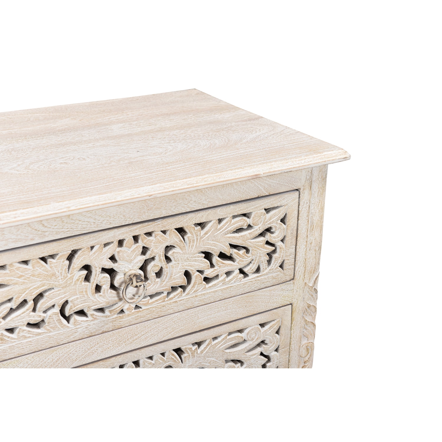 Taran Designs Monte Floral Carved Solid Wood 3-Drawers Nightstand in White