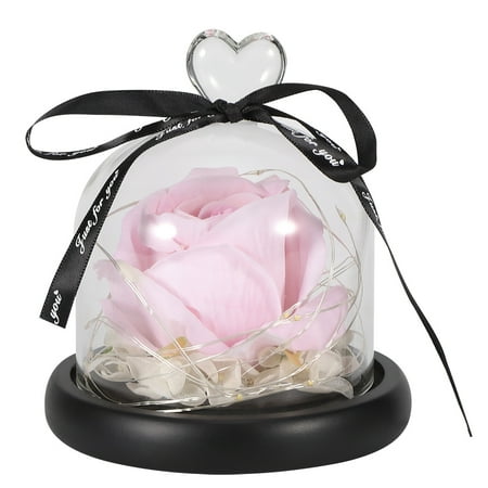 

2024 Loving Heart Glass Cover Simulation Plastic Rose Flower Lamp LED Decoration Night Light for Valentine s Day GiftPink