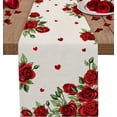 thumbnail image 1 of Valentines Flower Table Runner 120 Inches Long Cotton Linen Kitchen Dinner Table Runners, Retro Red Rose Spring Floral Saint Burlap Tablerunner for Dresser/Dining/Party/Wedding, 13''''x 120'''', 1 of 5