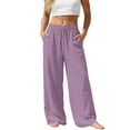 thumbnail image 1 of Women's Plus Size Linen Pants, Drawstring Waist, Loose Casual Joggers, Breathable Summer Wide Leg, 1 of 9
