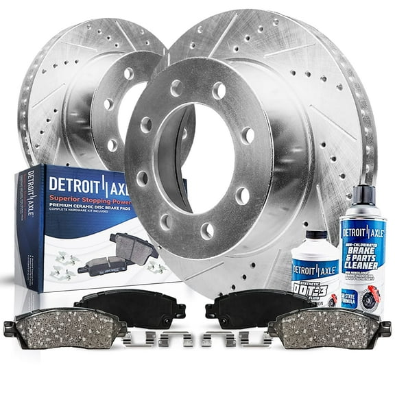 Detroit Axle - Rear Brake Kit for Chevy Avalanche Silverado Suburban GMC Sierra Yukon XL 2500 3500 HD Drilled & Slotted Disc Brake Rotors Ceramic Brakes Pads Replacement : 12.99" inch Rotor