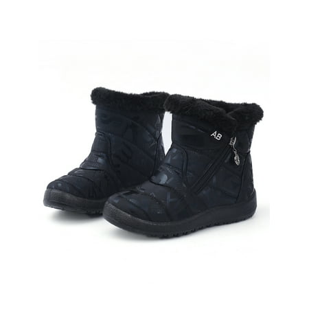 

Wazshop Kids Girls Winter Boot Faux Fur Snow Boots Slip On Warm Booties Non-Slip Plush Lined Ankle Bootie Girl Side Zipper Casual Black US 13.5C