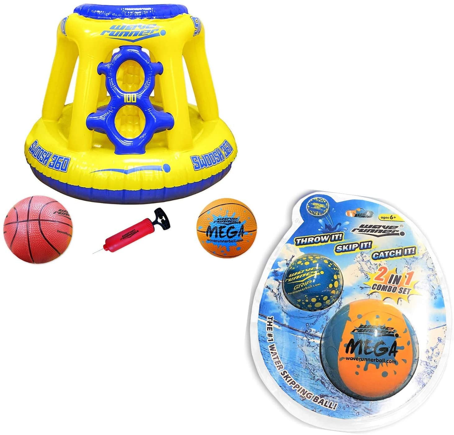 Swoosh 360 Swimming Pool Basketball Hoop Set With Mega Ball Game-  (Yellow/Blue)