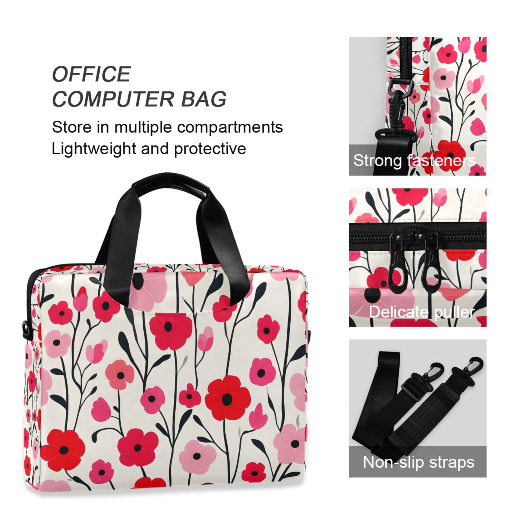 FORMRS 16" Laptop Bag Carrying Sleeve Case with Handle Travel Shoulder Briefcase, Pink Floral