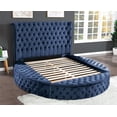 thumbnail image 3 of Contemporary Round Shaped Velvet Upholstered Bed, Luxury Queen Bed Frames with Crystal Tufted Headboard and Footboard Storage, USB Chargers and Speakers, Bedroom Furniture, Navy, 3 of 7