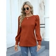 thumbnail image 4 of Zeagoo Womens Elegant Knitted Shirts Lightweight Round Neck Blouse Tops Long Puff Sleeve Pullover Sweater, 4 of 9