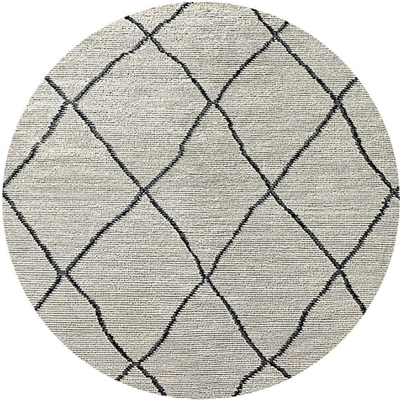 Ahgly Company Machine Washable Indoor Round Industrial Modern White Chocolate Beige Area Rugs, 4' Round
