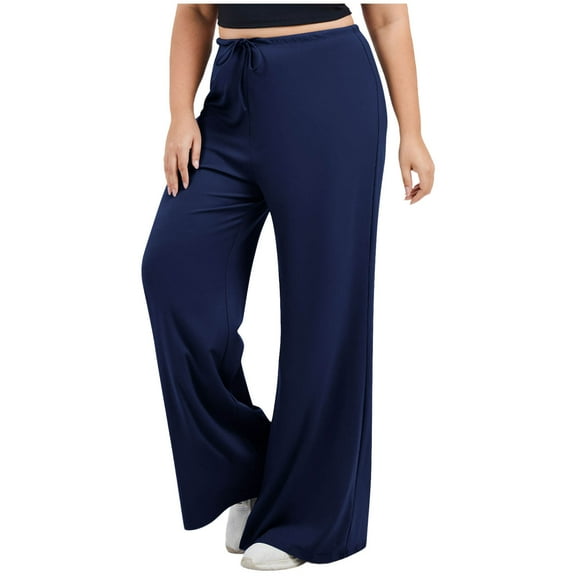 Kilaqueen Wide Leg Yoga Pants for Women Plus Size Drawstring Elastic Waist Loose Fit Pants Casual Solid Color Comfy Gym Fitness Workout Athletic Pants