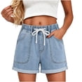 thumbnail image 2 of ByworldtasicNo Boundaries Womens Jean Shorts Summer Casual Mid Rise Cuffed Elastic Waist Denim Shorts, 2 of 7