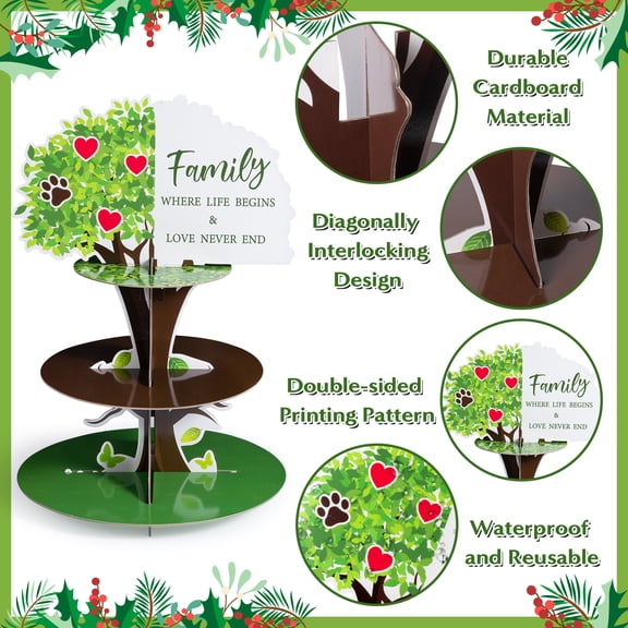 2ooya Family Tree Cake Stand for Party Decoration, 3 Tier Paper Cake Stand for Candy, Bread and Cookies Holder,1pack