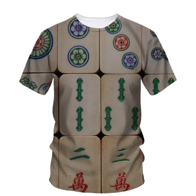 Nouveaux T-Shirts Graphiques ity mahjong pour Hommes Été Décontracté Amusant Imprimé Col Rond Manches Courtes