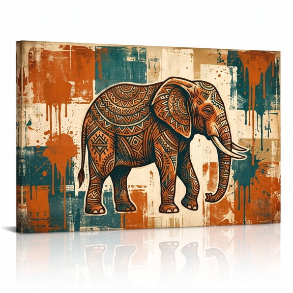 XaaKee Tribal Elephant Canvas Wall Art Paint Drips Modern Art Prints Framed 18*12Inch