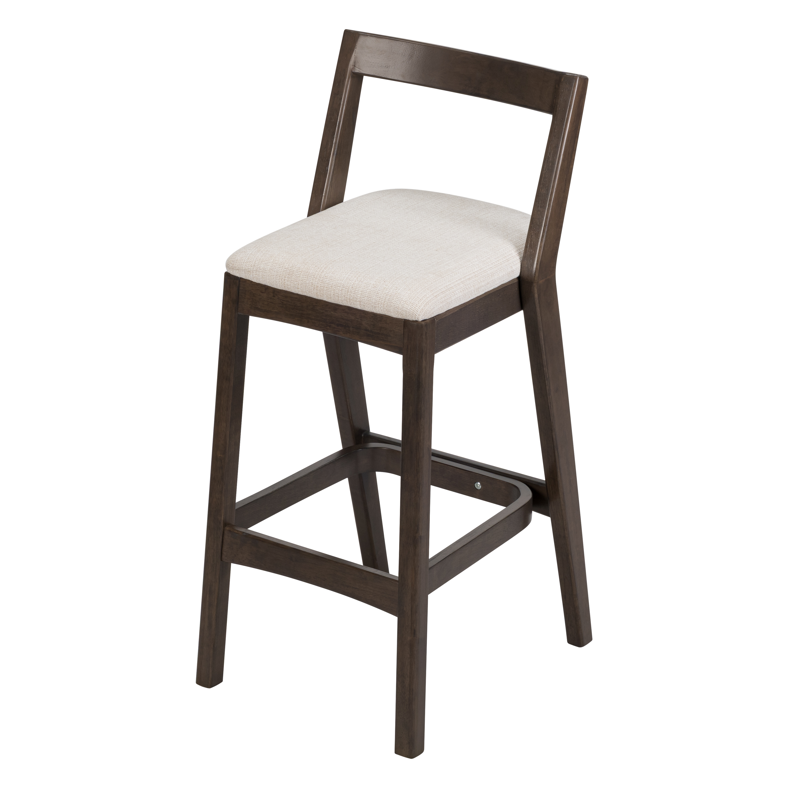 Counter Height Bar Stools, Rubberwood Stools with Beige Polyester Fabric Seat and Dark Brown Finish, Farmhouse Dining Stools for Kitchen, Breakfast Nook, Cafe, Set of 2