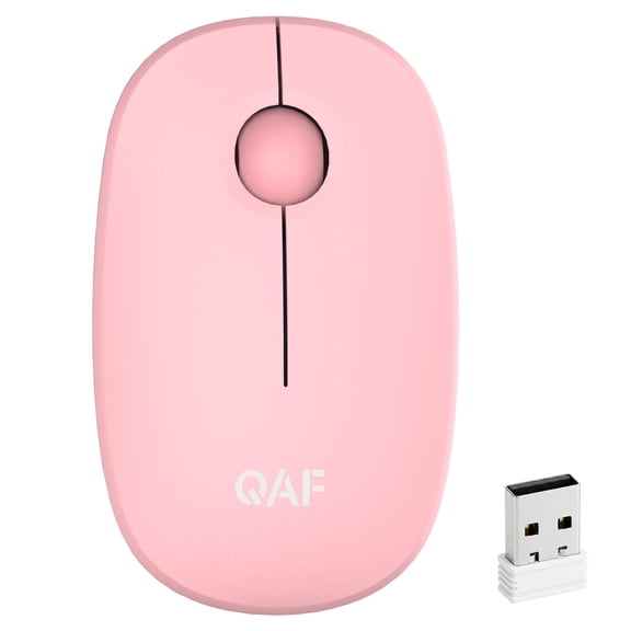QAF 2.4G Wireless Silent Mouse for Laptop & PC, Portable Ergonomic Office Mouse with USB Receiver, 1600 DPI Optical Computer Mouse for Windows/Mac/Notebook, Pink