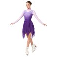 thumbnail image 4 of Kaerm Women Long Sleeve Gradient Color Rhinestone Figure Skating Dress Purple XL, 4 of 7