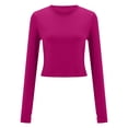 thumbnail image 6 of HLKJKLS Long Sleeve Shirts For Women Solid Crew Neck Long Sleeve Slim Fit Finger Button Tee Polyester Cotton Blend Pink S-L, 6 of 7
