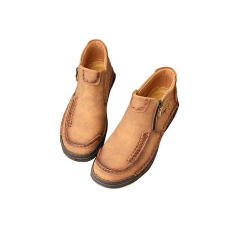 

Lacyhop Mens Leather Shoes Hand Stitching Casual Shoe Zipper Ankle Booties Work Non Slip Boots Breathable Comfort Yellow 9