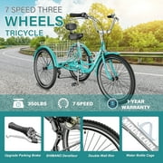 24/26'' Adult Tricycles for Women, Men with Big Basket, 7 Speed 3 Wheel Bikes for Adults, Low-Step Through Frame Tricycle for Adults Seniors, Stable and Safe