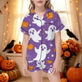 thumbnail image 2 of Weebloom Teen Girls Halloween Pajamas Cute Graphic Short Sleeve Button Up Shirts And Shorts Summer Fall 2 Piece Set Pjs Jammies, 2 of 5