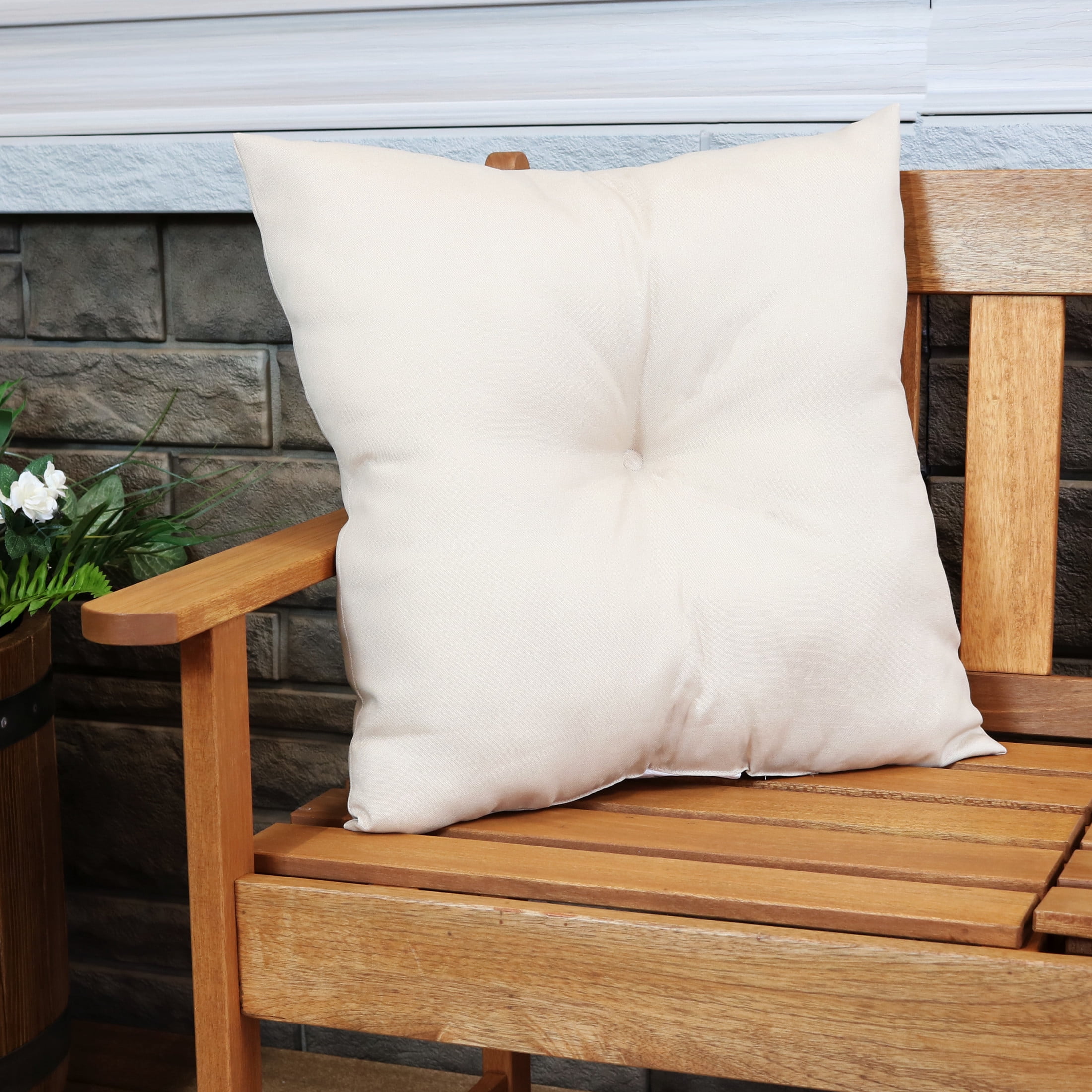 Sunnydaze 19" x 19" Beige Polyester Square Outdoor Decorative Throw Pillow, 2 Count