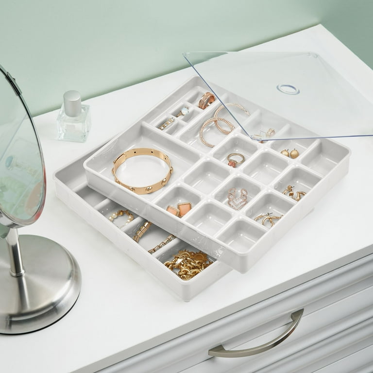mDesign Stackable Plastic Jewelry Box, Storage Organizer, 3 Pieces - Light  Gray