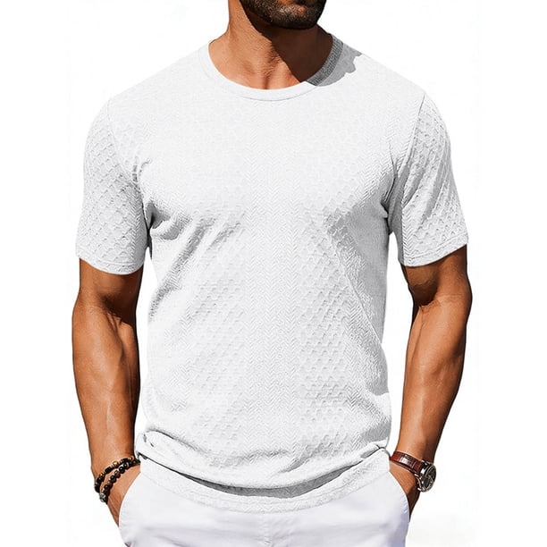Tops para hombre, blusas y camisas de manga corta con cuello redondo para hombre, jersey de verano de color liso, informal, transpirable, de manga corta con cuello redondo, tops de poliéster para homb