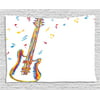 Music Tapestry, Doodle Style Illustration of Guitar Instrument with Musical Notes Hand Drawn Art, Wall Hanging for Bedroom Living Room Dorm Decor, 60W X 40L Inches, Blue Red Yellow, by Ambesonne