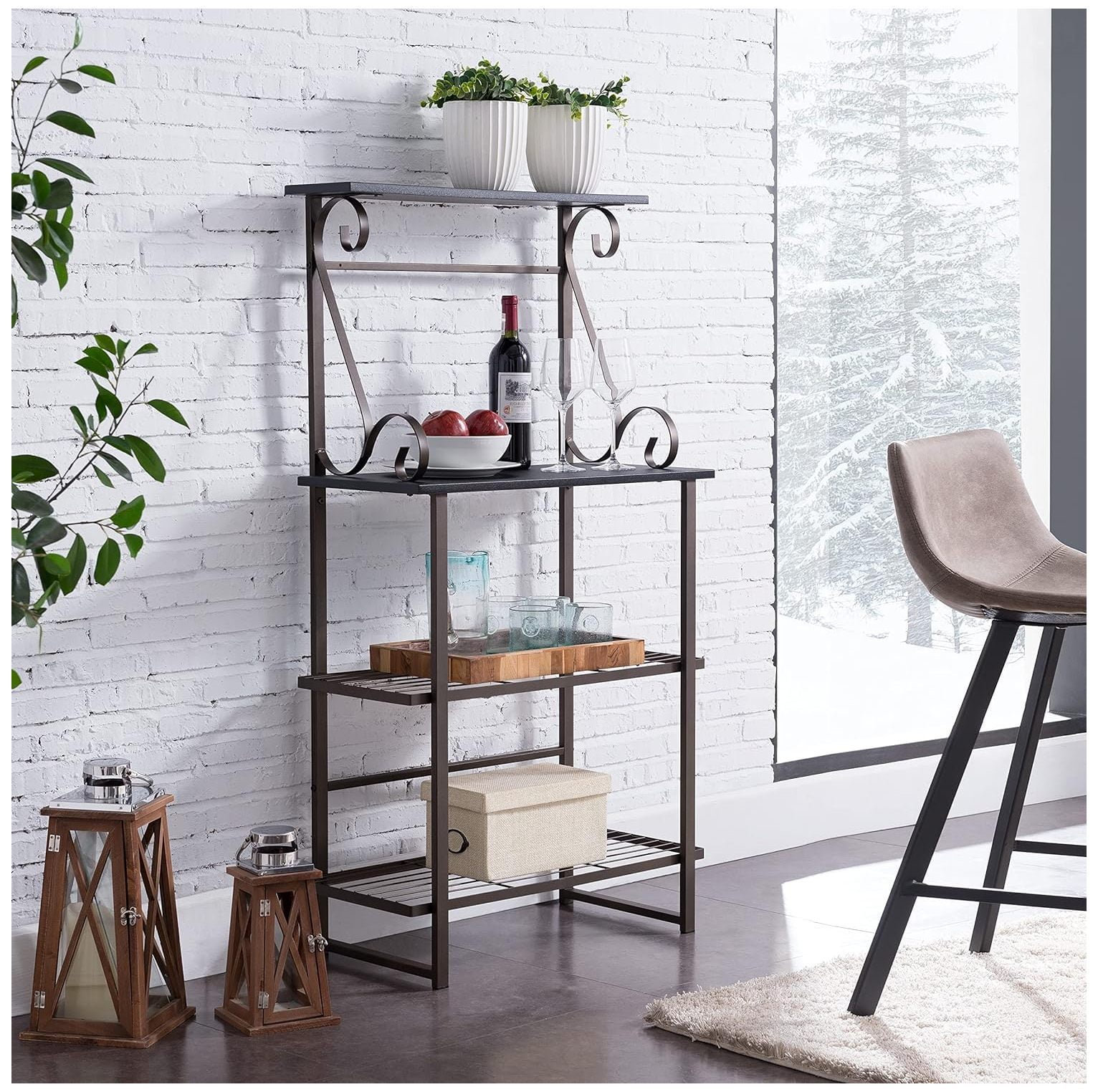 Seville Classics Baker s Rack for Kitchens Solid Wood Top 14 x 36 x 63 H Walmart