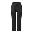 thumbnail image 5 of GZWYHT ，High Waisted Baggy Pants Elastic Waist Beach Trousers With Pockets Casual Straight Leg Capri Pants Comfy Straight Leg Trousers，Black L, 5 of 6