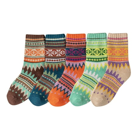 

Christmas Socks 5 Pairs Lot Pack Set Women Socks Winter Retro Rabbit Wool Socks Thickened Warm National Style Folk Custom Christmas Gift Quality