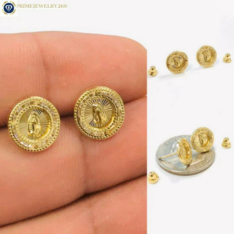 14K Gold Filled Virgen de Guadalupe Earrings Screw Back CZ Stones