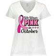 thumbnail image 3 of Inktastic Breast Cancer Awareness We Wear Pink in October Women's Plus Size V-Neck T-Shirt, 3 of 5