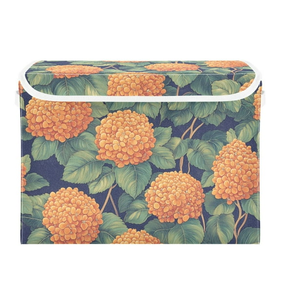 Orange Floral Hydrangeas Large Storage Bins with Linen Collapsible Lid Storage Box 16.7 x 12.6 x 11.8in