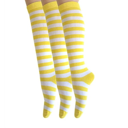 

Zebra Stripes Knee High Tube Party Event and Uniform Socks in Yellow with White Color 3 Pairs Package