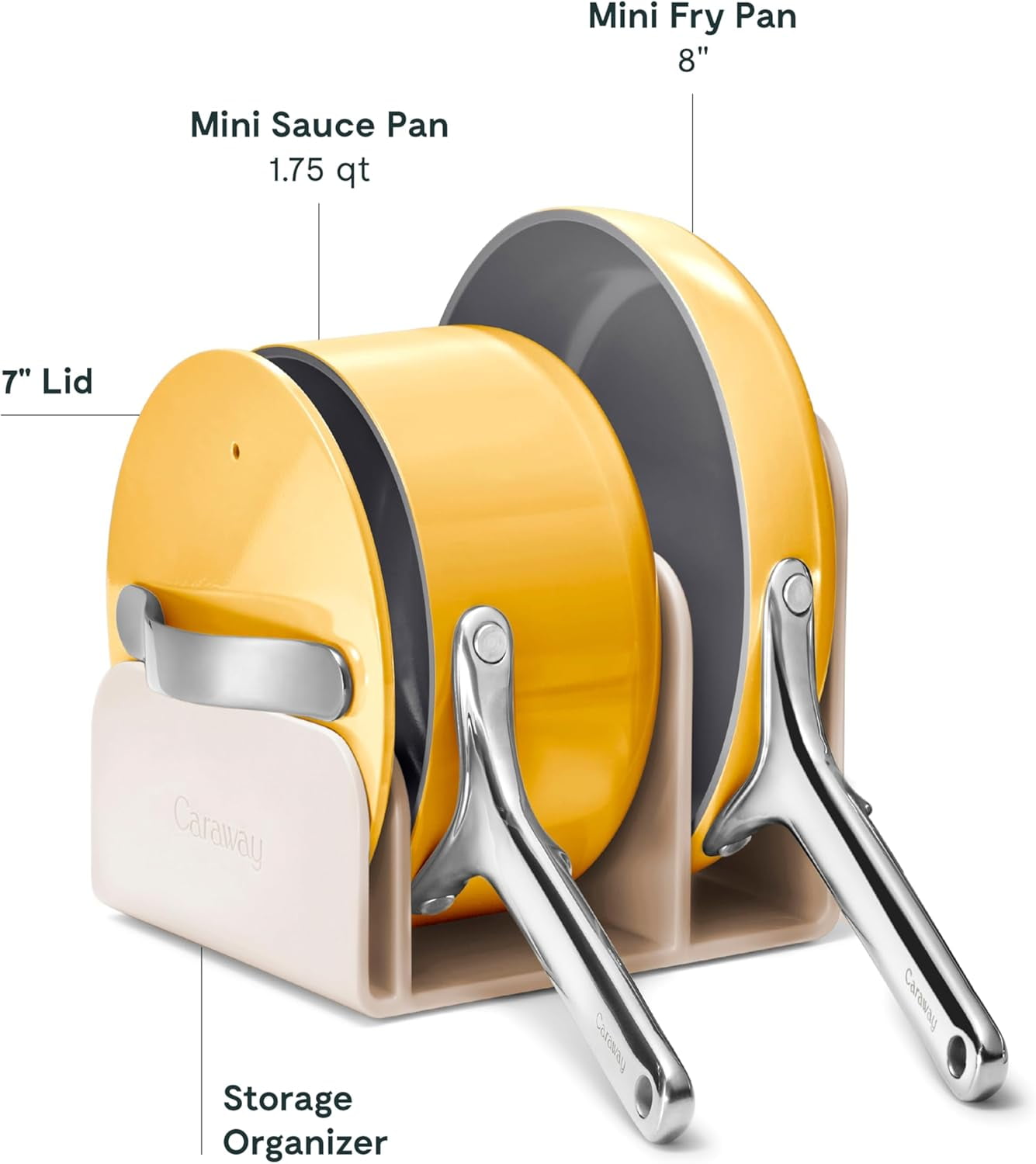 Caraway Mini Cookware Set - Non-Stick Ceramic Fry Pan (1.05 qt, 8") & Sauce Pan (1.75 qt) - Oven Safe & Stovetop Agnostic (Gas, Electric & Induction) - Marigold