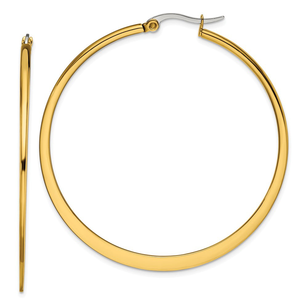 Stainless Steel Gold IP plated Tapered 50mm Hoop Earrings; for Adults and Teens; for Women and Men