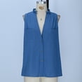 thumbnail image 4 of RYDCOT Women's Sleeveless Button Down Cotton Linen Shirts with Pockets Summer Casual V Neck Tank Tops Vacation Beach Tops Resort Wear Sales Blue, 4 of 5